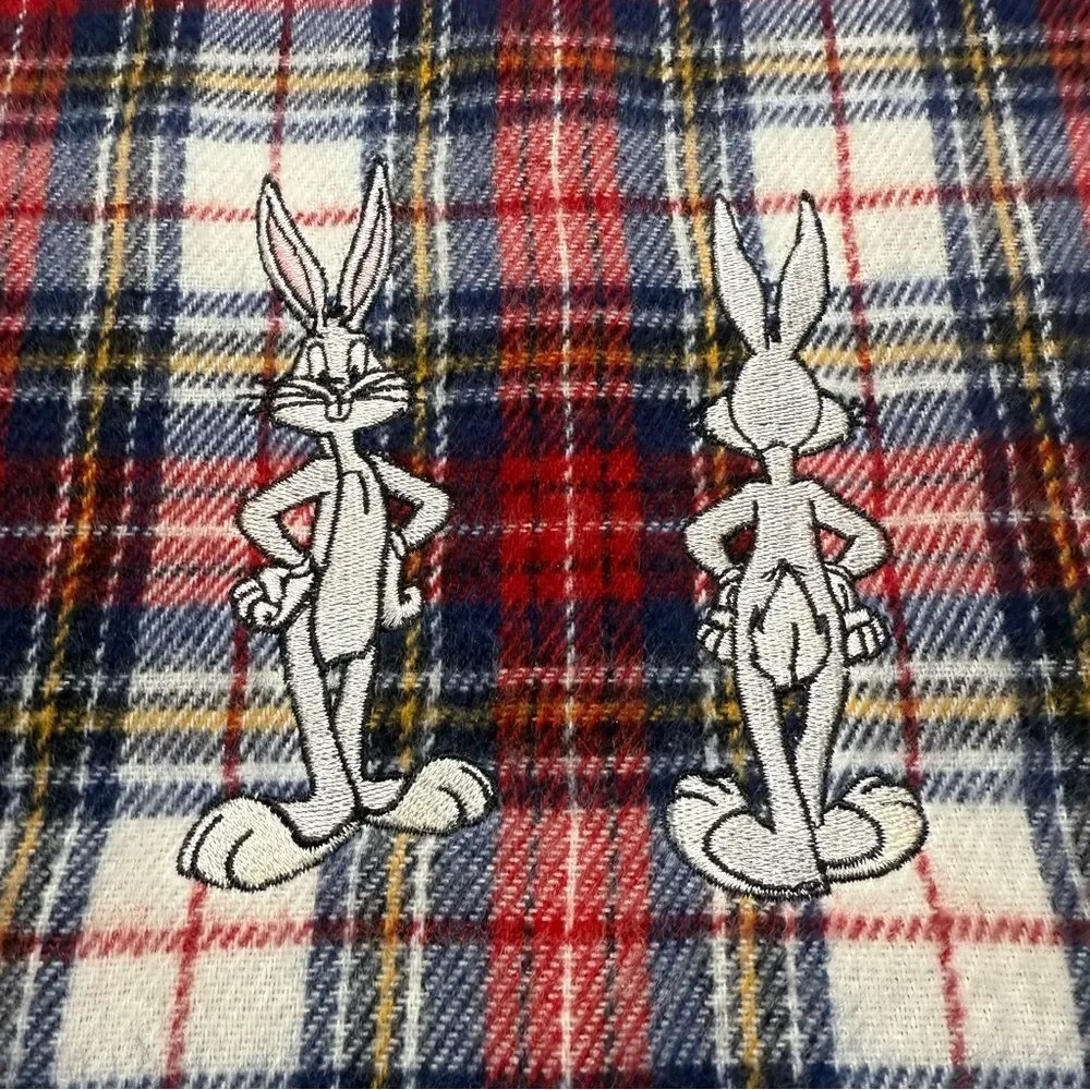 Vintage Warner Bros Studio Store Bugs Bunny Plaid Scarf 1995